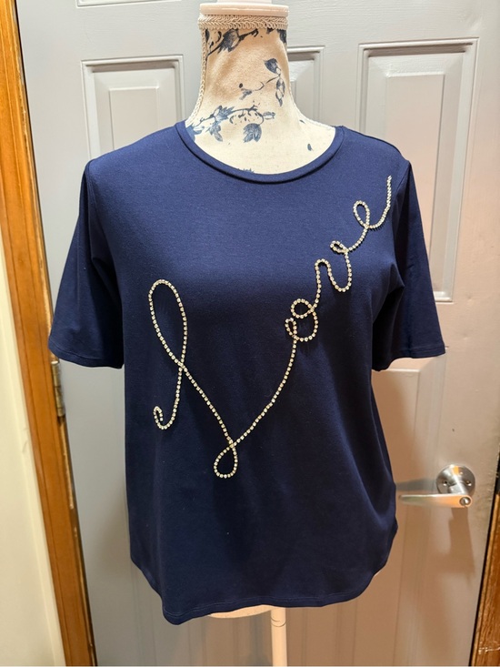 love & lace Tops - Navy Short-Sleeve Top with 'Love' Rhinestone Script (nwt)-small